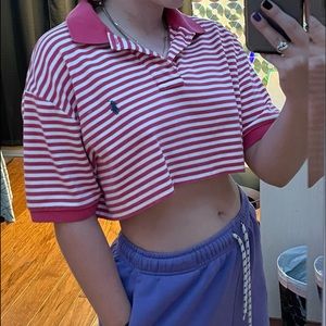 PINK SELF-CROPPED U.S. POLO ASSN. SHIRT